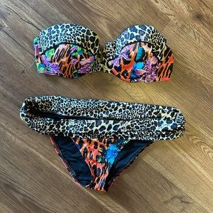 Strapless print Victoria’s Secret bikini bottom S, Top 34C